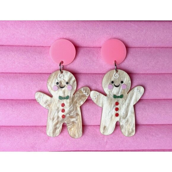 Vintage Gingerbread Acrylic Dangle Earrings - Picture 1 of 3